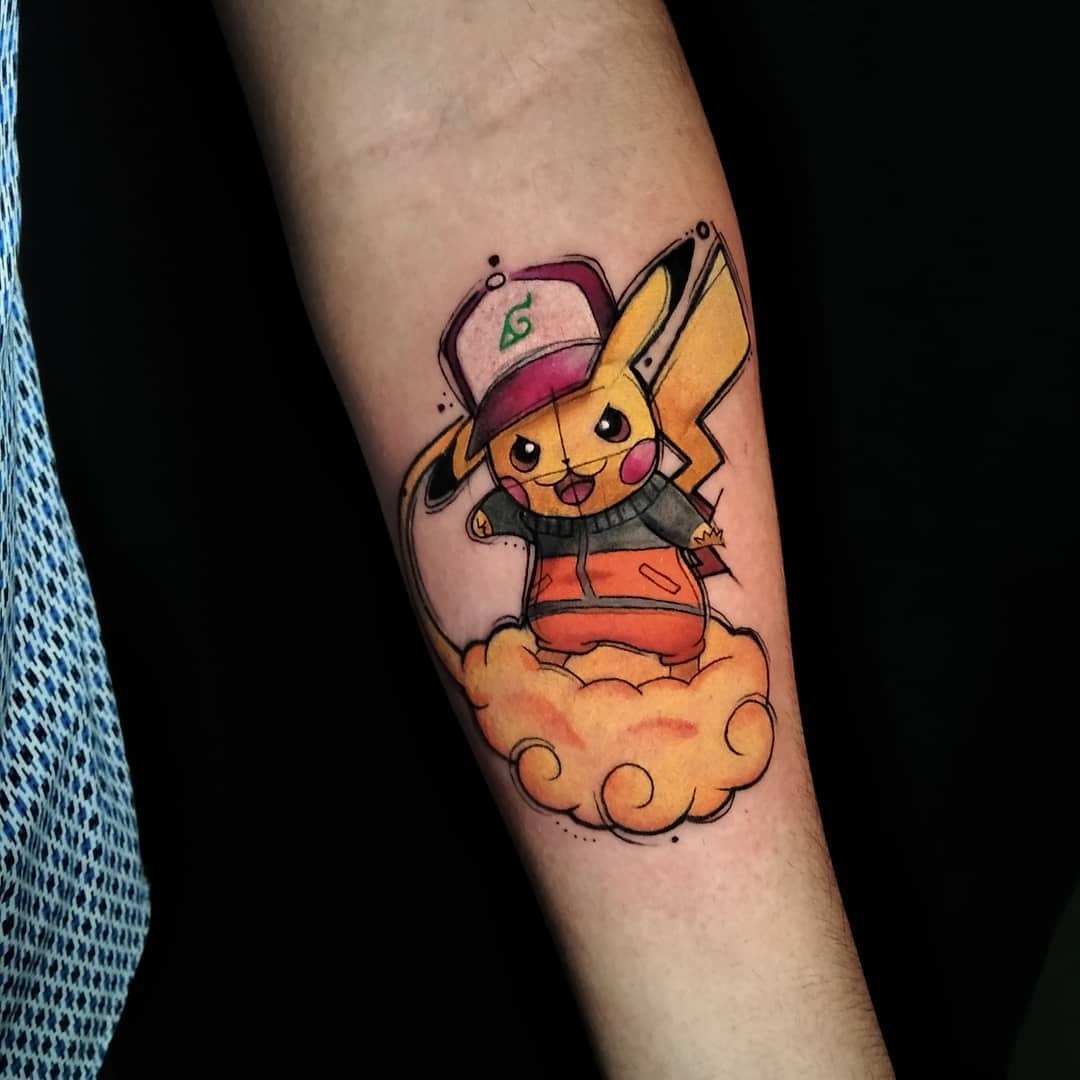 Pikachu Tattoo in mixed styles sareushtattoos  rpokemontattoos