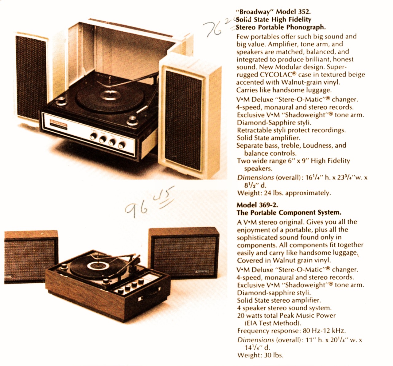 rzorex:  Voice of Music, turntable models, from late 60s catalog. Lithograph catalog,