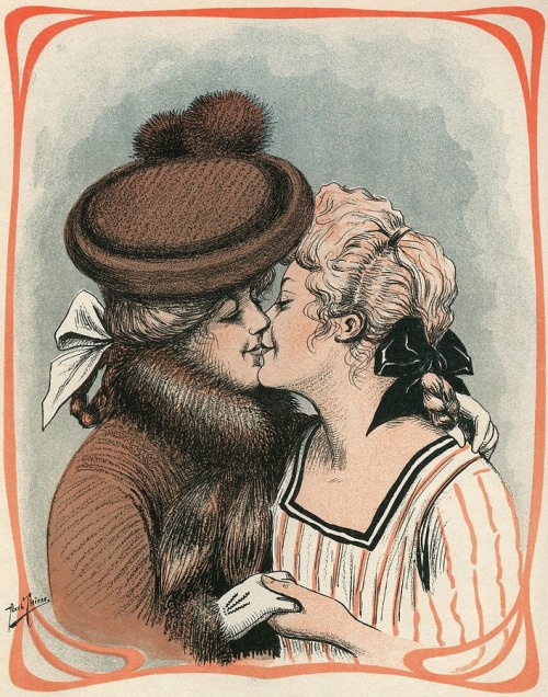 Axel Thiess, Two Women Kiss. First appeared in Klods Hans, Denmark, 31 December 1904.