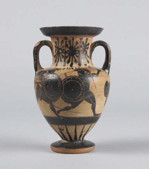 fishstickmonkey: Black-figure/White-ground neck-amphora: Silenus/WarriorsGreek, Attic, ca. 500&ndash