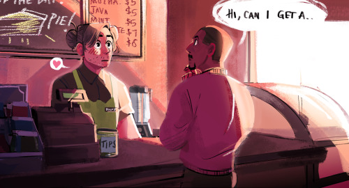 pidgeyons: a colouring practice that kind of. went out of hand. heres the sam/bucky coffee shop au t
