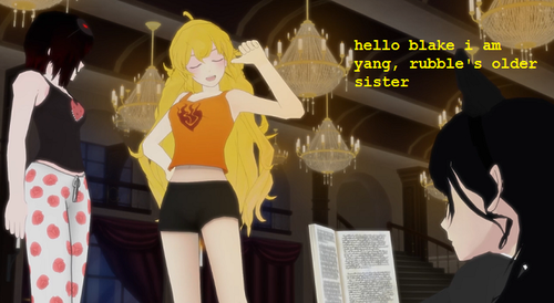 xekstrin:  RWBY AU where everything is the same except Yang always refers to Ruby by increasingly bizarre nicknames        