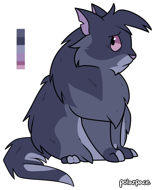 BLUEKIT &gt; BLUEPAW &gt; BLUESONGBluesong is a large molly with shaggy blue fur, a gray-tinted muzz