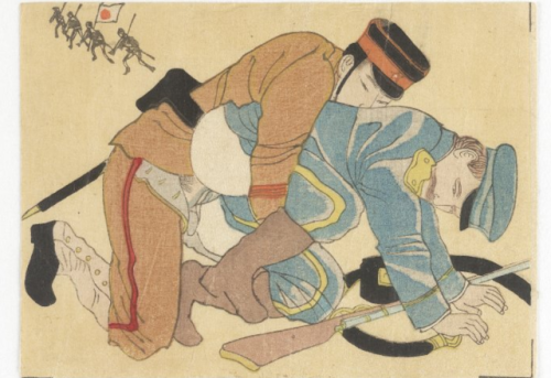 Japanese soldier buggering a Russian soldier, Russo Japanese War, 1904-1905.from The British Museum