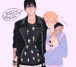 givemethedio:  Punk!kageyama &amp; Pastel!hinata  aka the au nobody asked for but I drew it anyways ¯_(ツ)_/¯ Tattos inspired by the model Lee Seung-jun 