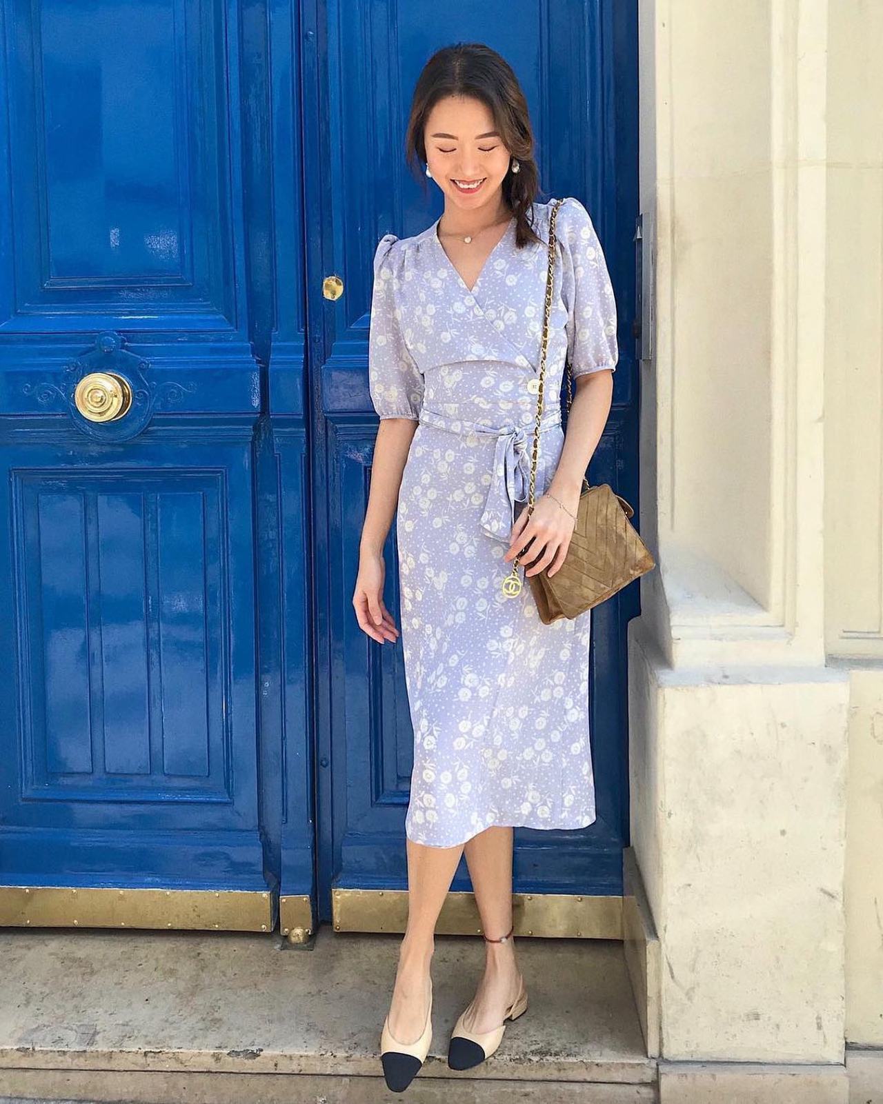 French Girl Daily — Summer wrap dress with Chanel cap toe shoes 😍 📷