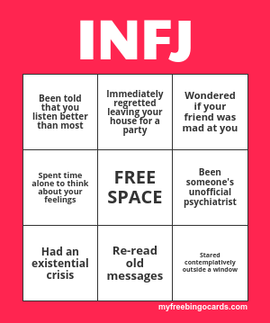 pridedgiraffe: caffeinated-esfp:   MBTI Introverts Bingo  NOTE: Extroverts’ version to follow ʕ•ᴥ•ʔ Anyone get BINGO? I basically feed off your comments and social validation      Infp blackout 