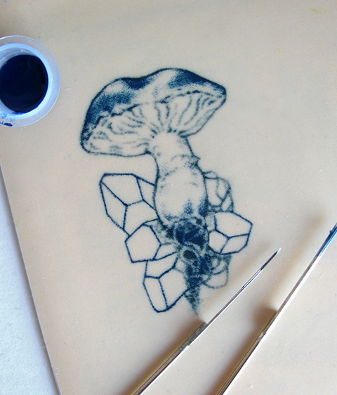 Inktober 20- Tiny (~1.75″ tall) mushroom tattoo on silicone skin (truth is I’m cheap and fitting as 
