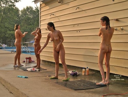 corpas1:The nudist lifestyle: outdoor public showering.To shower fully openly outdoor is a great pleasure, very typical of the nudist lifestyle. It’s wonderful to show yourself to anyone without inhibitions, while you feel the water massaging your naked