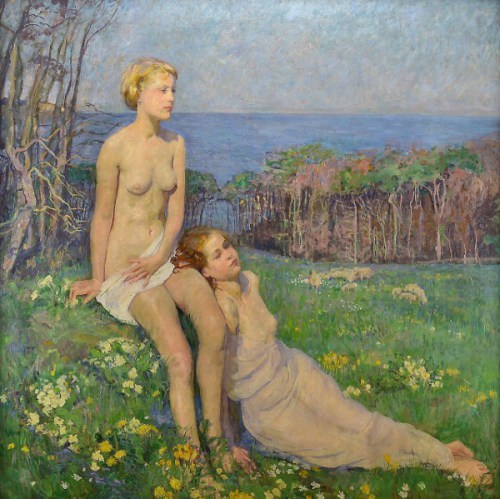 artbeautypaintings:  Two women resting in a meadow - Aron Gerle 