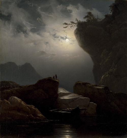 thechapterfiveblog:  Knud Andreassen Baade - 1851 - Kystlandskap i måneskinn (Coastal