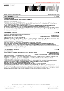 Production Weekly – Issue 1228 – Thursday, January 7, 2021 / 103 Listings - 24 Pages - Production Weekly