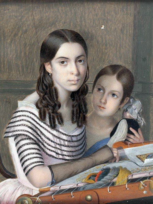 Two girls of the Kapnist family by Evgraf Krendovskiy,  1848