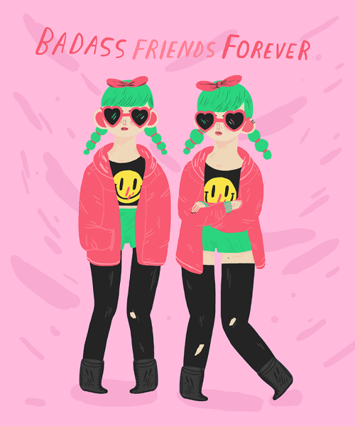 Cute drawing of the Koenji girl group Hennyo by ivonna buenrostro.