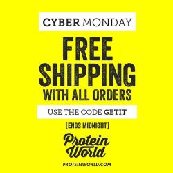 Yeah! 😍 CYBERMONDAY! Free Shipping with all orders @proteinworld 😘 Use code GETIT www.proteinworld.com 💪 Ends at midnight 🌙 by veronikablack88