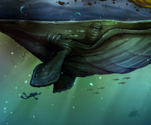 ianbrooks:  Whale Island by Thiago Neumann It’s whales all the way down.  Artist: Behance / DeviantArt 