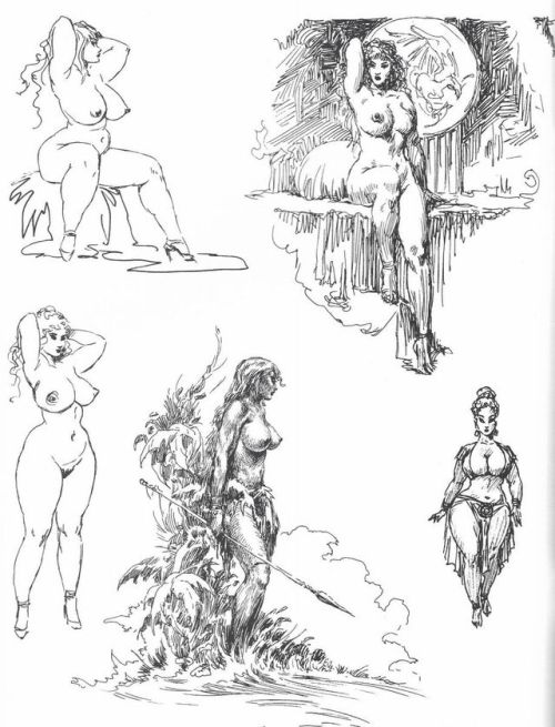 comicbooknudes:Also from Witzend #13, an assortment of figure studies from the sketchbooks of Roy G.