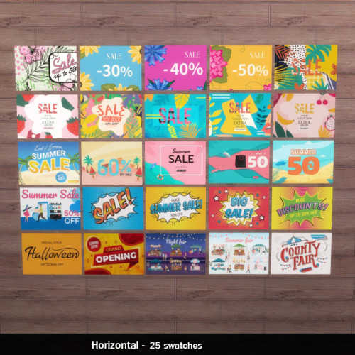 Sale & Ad Posters SetSales: 31 swatches | Found in wall art | 3 simoleonsHorizontal: 25 swatches