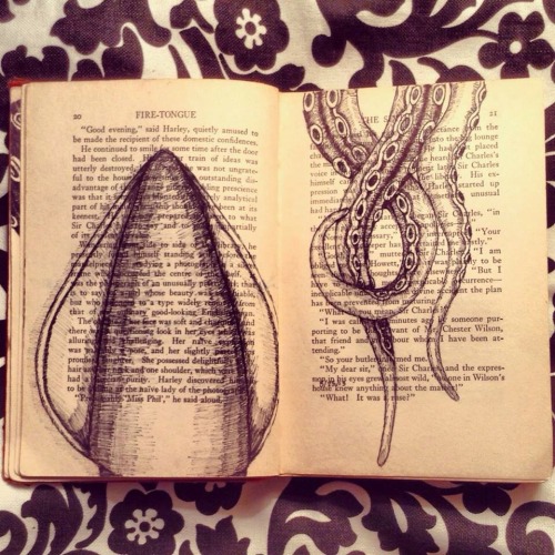azargrl:A series of sea creature drawings I did in an old book over the course of a few short days.