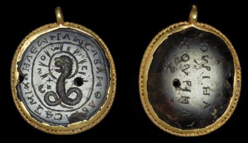 archaicwonder: Roman Gold and Heliotrope Magic Chnoubis Pendant, Circa 3rd-4th Century AD Chnoubis i