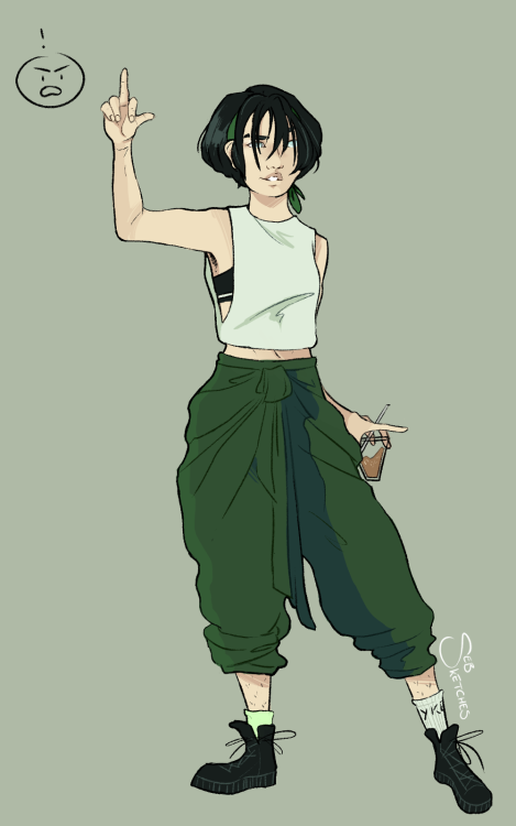sebsketchs:sketchin’ some outfits for modern toph!is she… y’know… [mimes being the greatest earthben