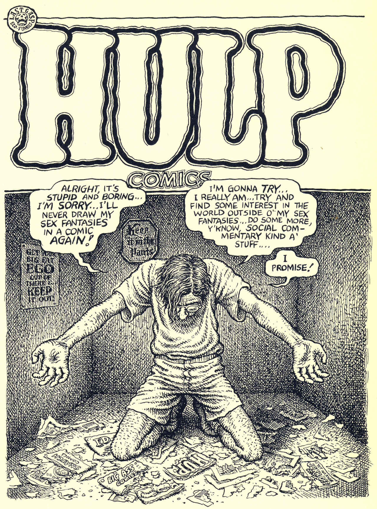 thebristolboard:  Unpublished cover art for Hulp Comics by Robert Crumb. From Odds