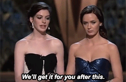 sorry-no-more-no-less:  Emily Blunt and Anne Hathaway present the Oscar for Best