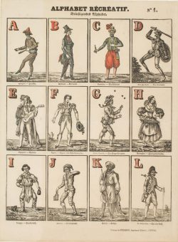 “Amusing Alphabet,” c. 1870, published by Fabrique de Pellerin, Imprimeur-Libraire, à Épinal“Page for X, Y, and Z from a Children’s Alphabet Book,” 1828, by Theodor HosemannSampler, late 18th century, Scotland“Words&quot; Quilt, c. 1979-83,