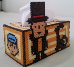 lpgallery:  Professor Layton Hama Beads Tissue Box Another one of my proud work simply because I love this game, and also because I can’t live without my tissues… I actually finished this a long, long time ago but kept on being too lazy to take photos
