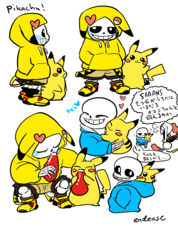 nm-momoko:  enue3:  sans and Pikachu!  可愛いすぎて過呼吸になるかと思った…