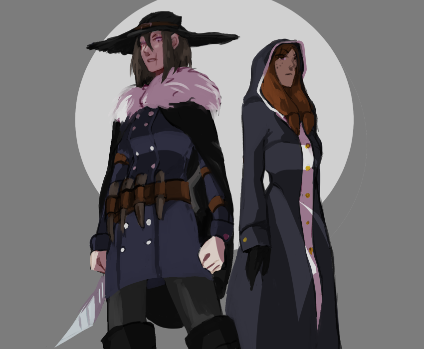 kavos-plz:  OC tober day 4-5 Hunter (in front) A human vampire hunter, who lost her