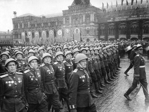 Red Army infantry on parade in Red Square, Moscow, 1945.