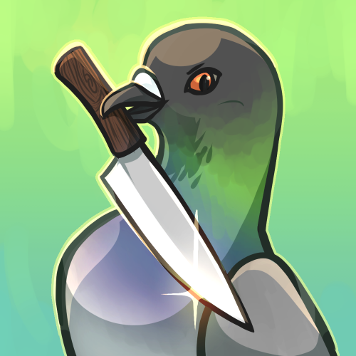 redrew knife pigeon to fit better on Inferior Websites (twitter) that crop avatars into circles :’(E