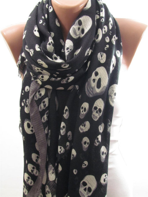 somethingmore999:  Skull Scarfs  Skull Infinity Scarf - Multi Colors Black and White Skull Scarf  Grey Skull Scary Skull Pattern Skull With Tree Scarf   