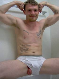 dudepubes:  undie-fan-99:  Tattooed, white trash red letting his nuts hangs loose in white Hanes briefs  http://dudepubes.tumblr.com/http://dudegif.tumblr.com/  My version of a sexy man 2014!