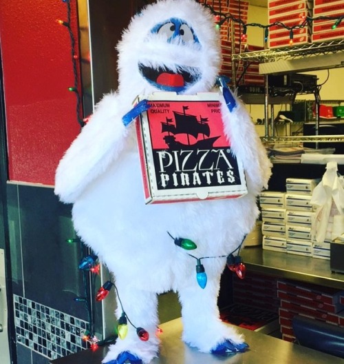 We have a new #mascot at #work. #pizza #pizzapirates #yeti #snowbeast #apirateslifeforme #christmas