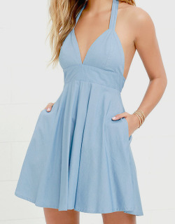 coquettefashion:Chambray Tie Neck Halter