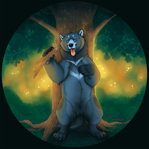 Shaded commission for a client of his wolfbear! Even bolfs like to scratch their backs on trees