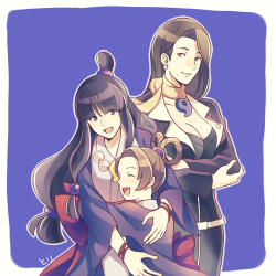 prospectkiss:  11toritori: 綾里家 Beautiful artwork! All three ladies look so happy and confident. I especially love Maya’s expression.