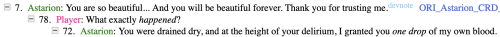 Screenshot showing parsed dialogue of the above quotes.