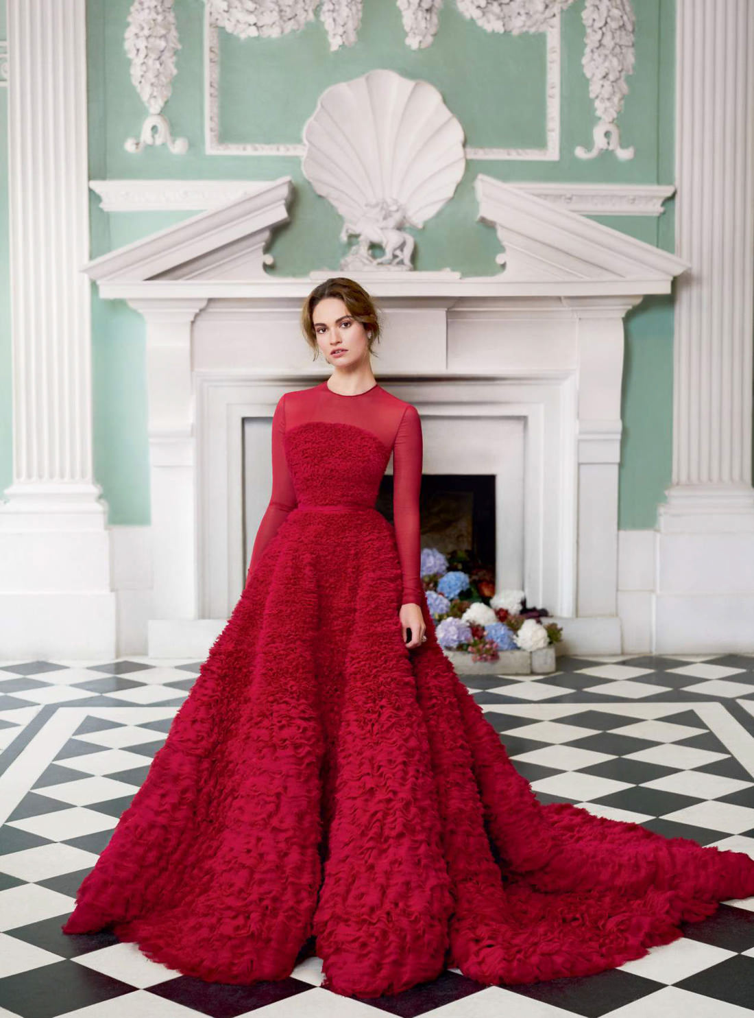 runwayandbeauty:Lily James in Ralph &amp; Russo Haute Couture for Harper’s