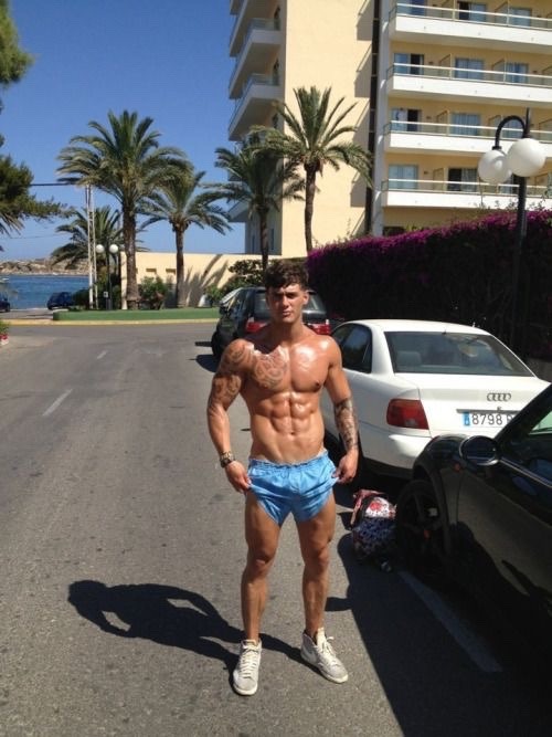mixmashysmashup: Various hunks in satin shorts. I so would …..