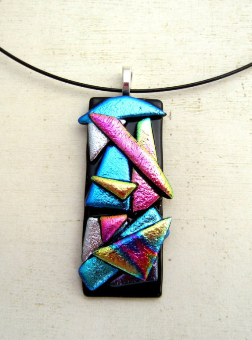 A series of collage fused glass pendants for those looking for a splash of color to brighten their w