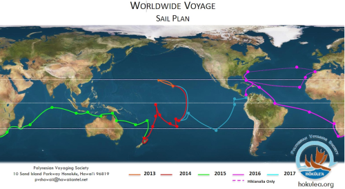 Check out the sail plan for the epic, round-the-world voyage of the Hōkūle'a and the Hikianalia, whi