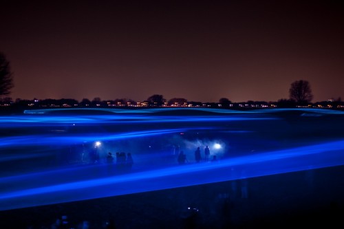 Waterlicht is an art intervention that presents a virtual flood with wavy lines of light, showing wh