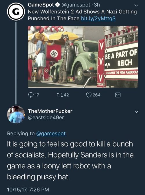 loosycaboosy: nichtschwert:   kittykat8311:  thisoneshade:   holey-jona-d:  spar-kie:  lily-peet: Neo Nazis are so mad about Wolfenstein :P Man 30 years does a lot   ‘not completely evil’ I have no words  1993: FUCK YEAH WOLF3D HAVE ALL THE AWARD