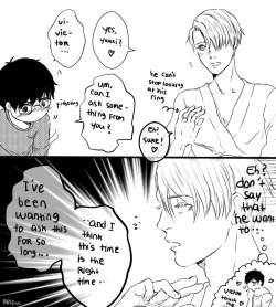 mochibom:  sometime Victor forgets that Yuuri is his fanboy. they still have long way to go…  read from left –&gt; to right o// 