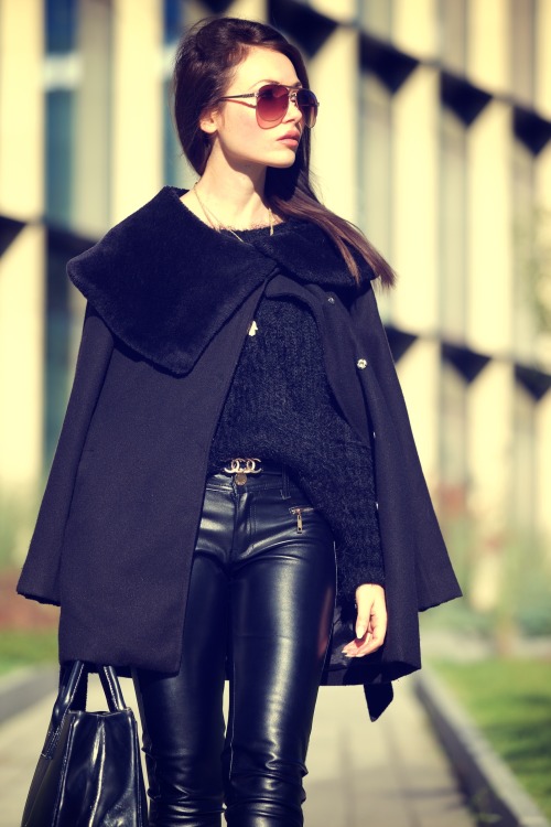 leatherstreetstyle: Back to Black via Porcelanna bit.ly/22CcdKvcape - Asossweater - C&amp