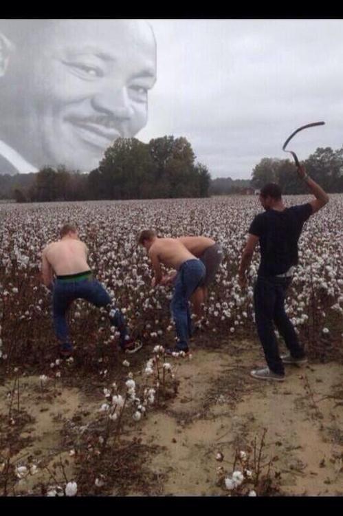 nixonsjowels: blackfairypresident:  fyeahlilbit3point0:  thorinmyside:  luckythinks91:  thorinmyside:  wheres that picture of the white boys picking cotton and the black kid with the whip i think and mlk jr in the sky smiling    ur right we can’t let