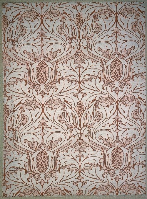 heaveninawildflower:Fragment of furnishing fabric (late 19th century). Block-printed cotton plain we